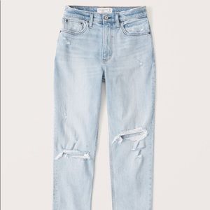 Abercrombie High Rise Mom Jeans Light Ripped Wash 35/20